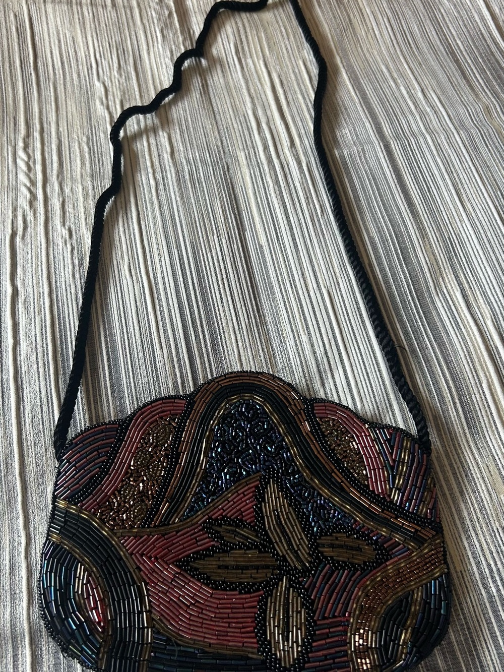 Vintage Beaded Clutch in Black, Gold, Pink and Blue